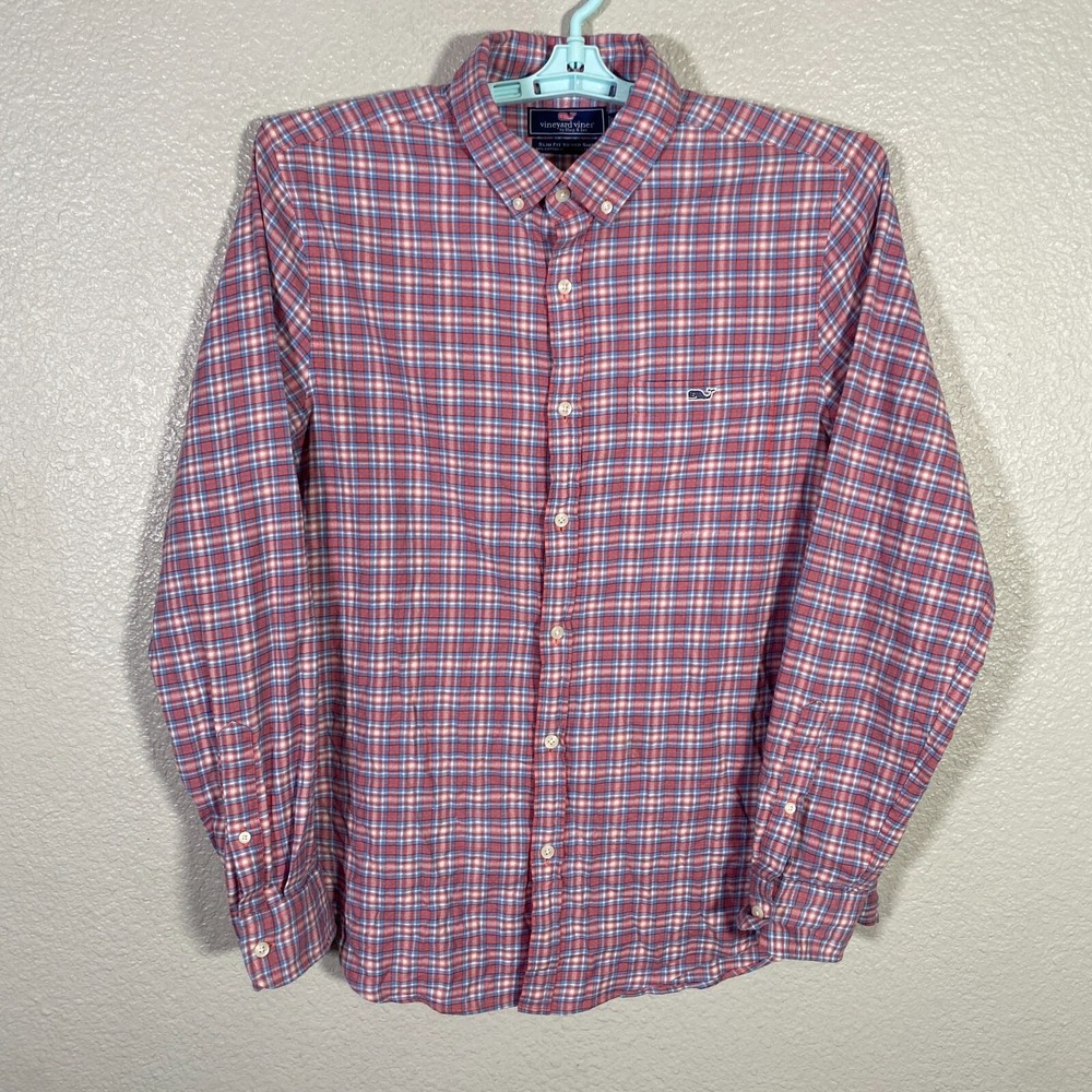 Vineyard Vines Shirt‎ Mens Medium Red Blue Slim Fit Tucker Lightweight Flannel